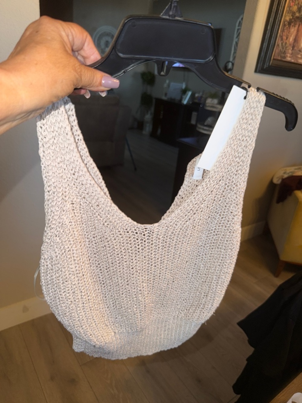 Love Tree Open-Knit Tank in Beige-Cream